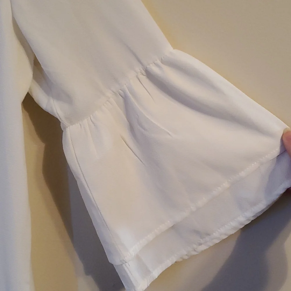 Belongsci white midi oversized dress with ruffle elbow length sleeves - Picture 4 of 6